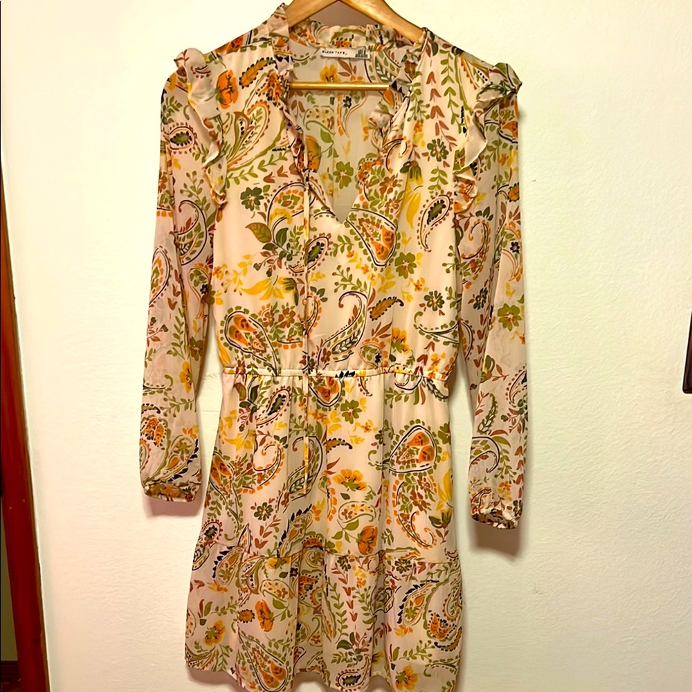 Floral Paisley Dress in Cream, yellow, orange & green